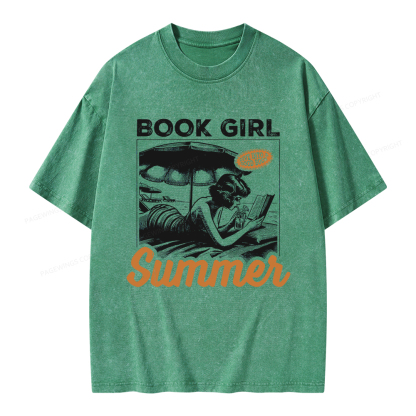 Pagewings Book Girl Summer Unisex Washed T-shirt