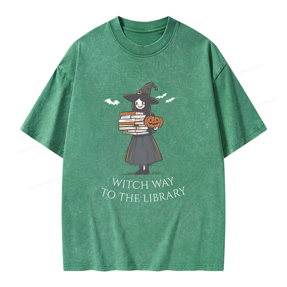 Pagewings Witch Way To The Library Halloween Unisex Washed T-shirt