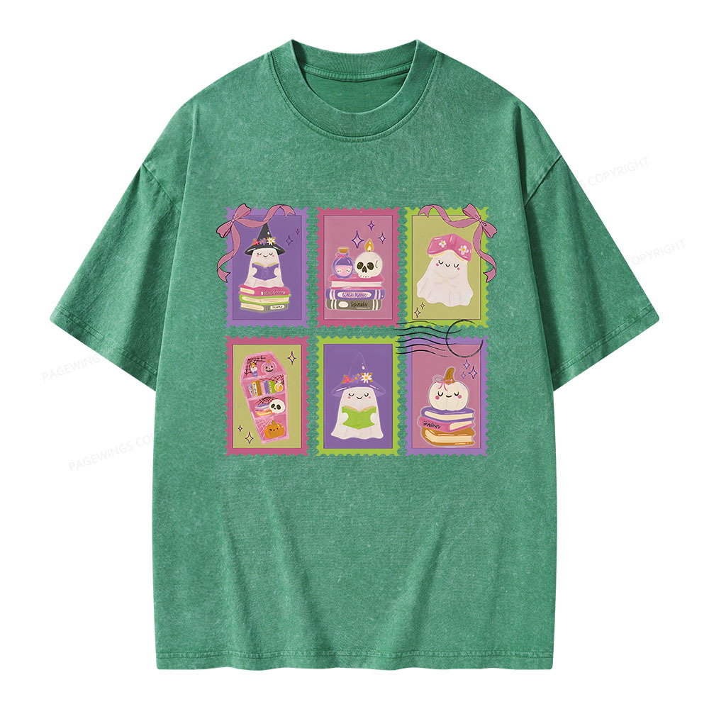 Pagewings Bookish Halloween Unisex Washed T-shirt