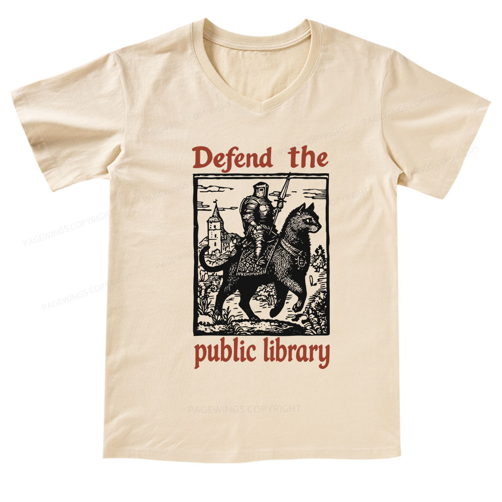 Pagewings Defend the Public Library V-neck T-shirt