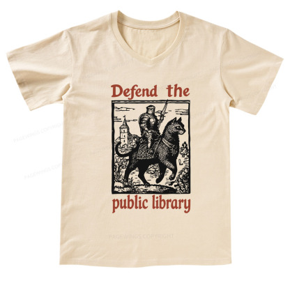Pagewings Defend the Public Library V-neck T-shirt