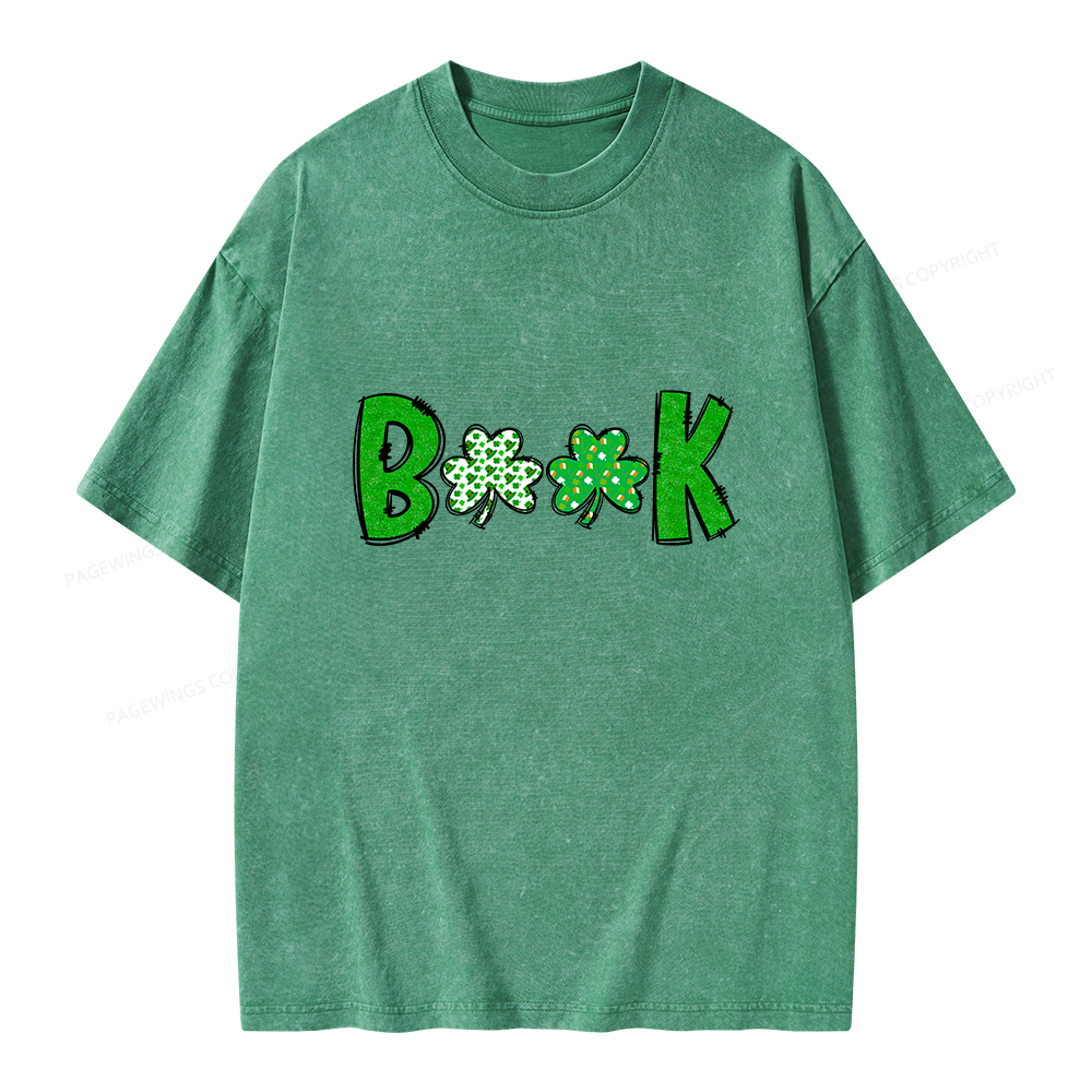 Shamrock Book St Patricks Day Unisex Washed T-shirt