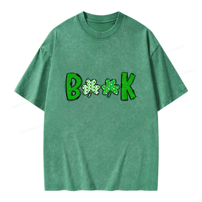Shamrock Book St Patricks Day Unisex Washed T-shirt