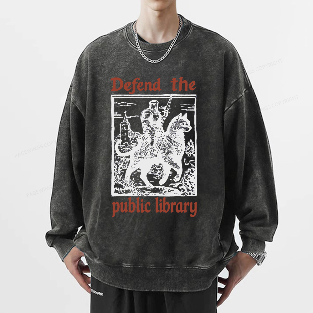 Pagewings Defend the Public Library Unisex Washed Sweatshirt