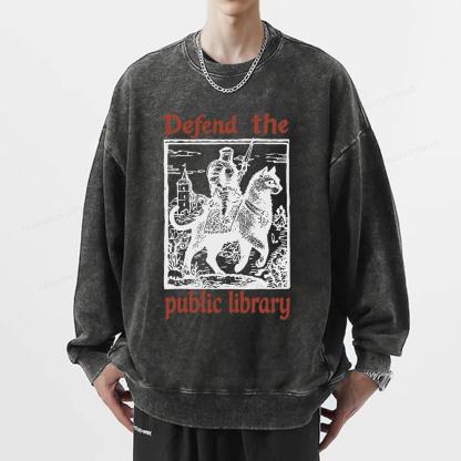 Pagewings Defend the Public Library Unisex Washed Sweatshirt
