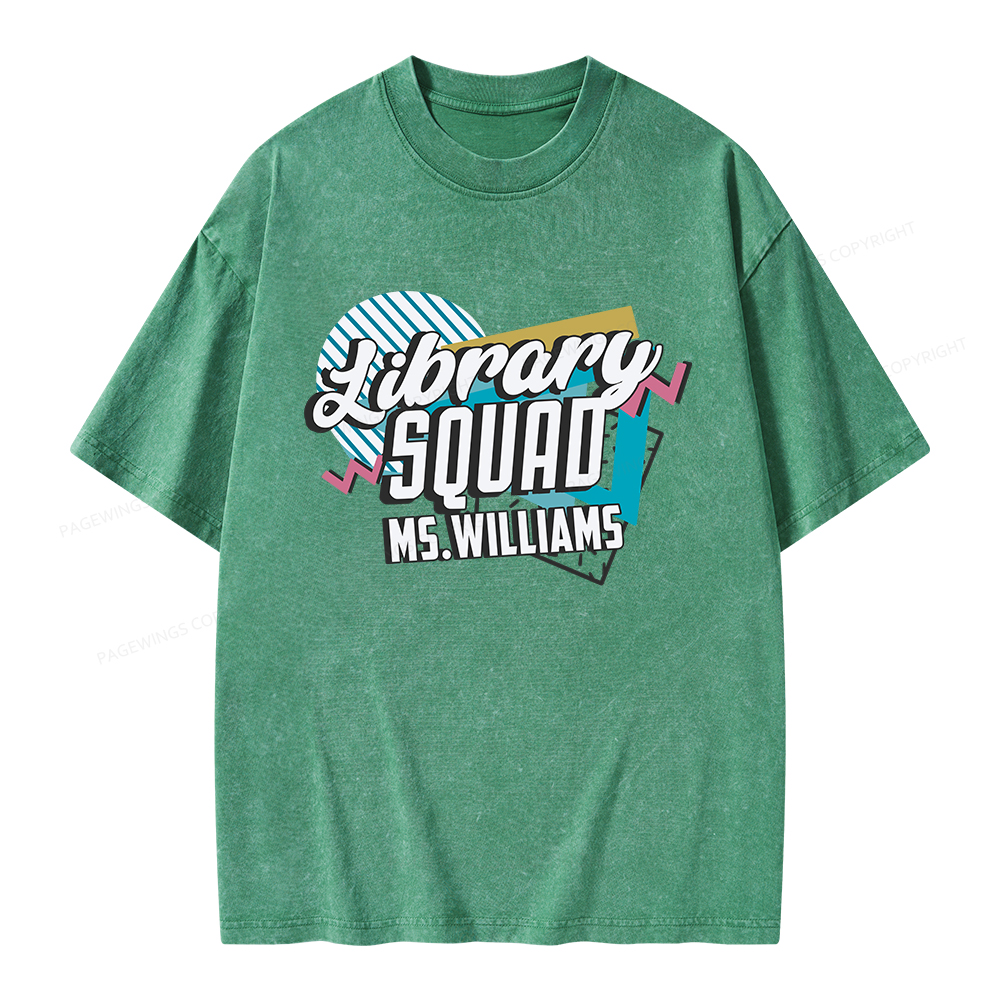 Pagewings Personalized Name Library Squad Unisex Washed T-shirt