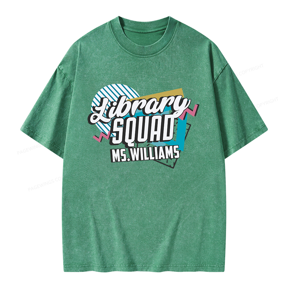 Pagewings Personalized Name Library Squad Unisex Washed T-shirt