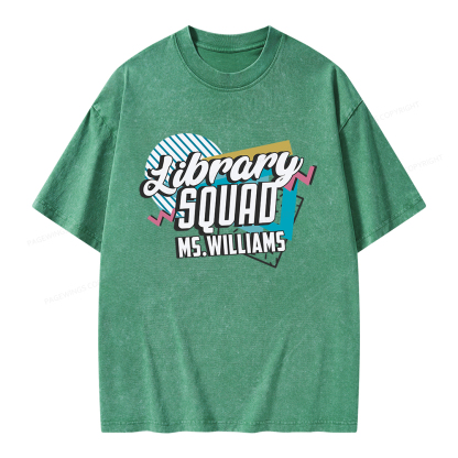 Pagewings Personalized Name Library Squad Unisex Washed T-shirt
