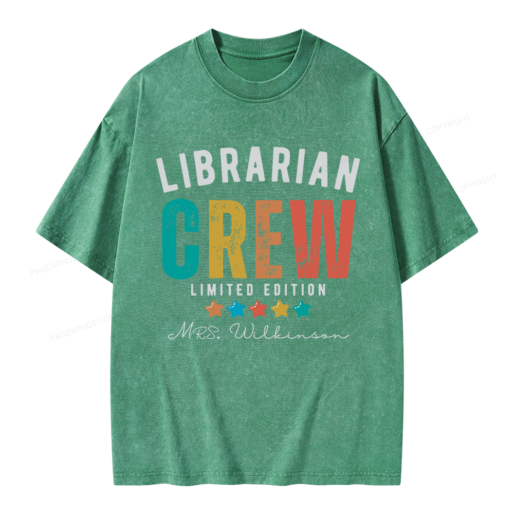Pagewings Personalized Name Librarian Crew Limited Unisex Washed T-shirt