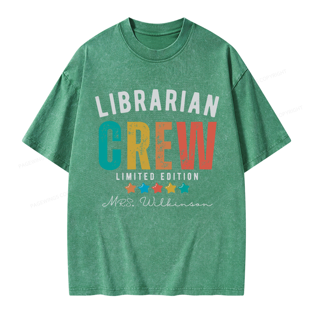 Pagewings Personalized Name Librarian Crew Limited Unisex Washed T-shirt