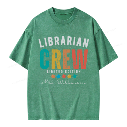 Pagewings Personalized Name Librarian Crew Limited Unisex Washed T-shirt