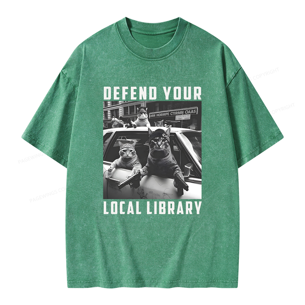 Pagewings Defend Your Local Library Unisex Washed T-shirt