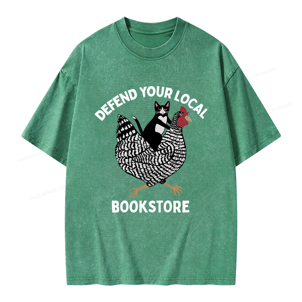 Pagewings Defend Your Local Bookstore Unisex Washed T-shirt