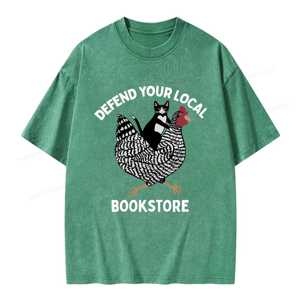 Pagewings Defend Your Local Bookstore Unisex Washed T-shirt