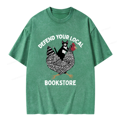 Pagewings Defend Your Local Bookstore Unisex Washed T-shirt