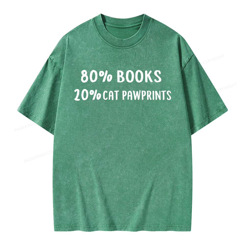 Pagewings 80% Books 20% Cat Pawprints Unisex Washed T-shirt
