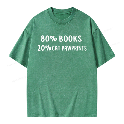 Pagewings 80% Books 20% Cat Pawprints Unisex Washed T-shirt
