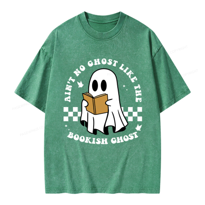 Pagewings Ain't No Ghost Like The Bookish Ghost Unisex Washed T-shirt