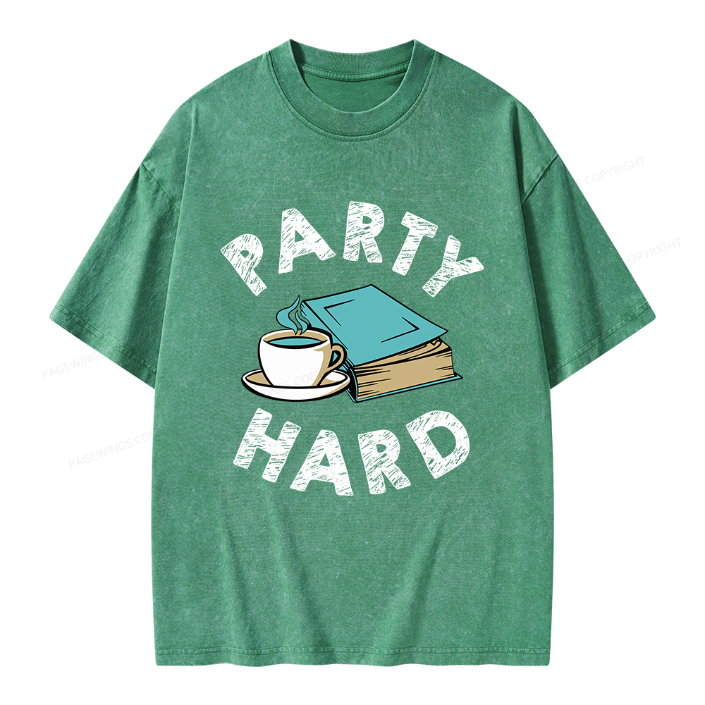 Pagewings Party Hard Bookish Unisex Washed T-shirt