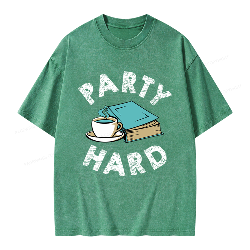 Pagewings Party Hard Bookish Unisex Washed T-shirt