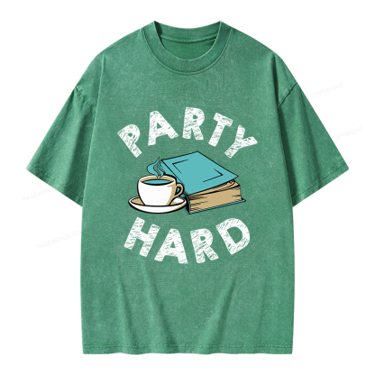 Pagewings Party Hard Bookish Unisex Washed T-shirt