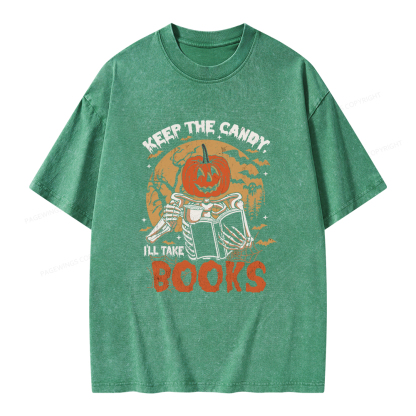 Pagewings Keep The Candy I'll Take Books Unisex Washed T-shirt
