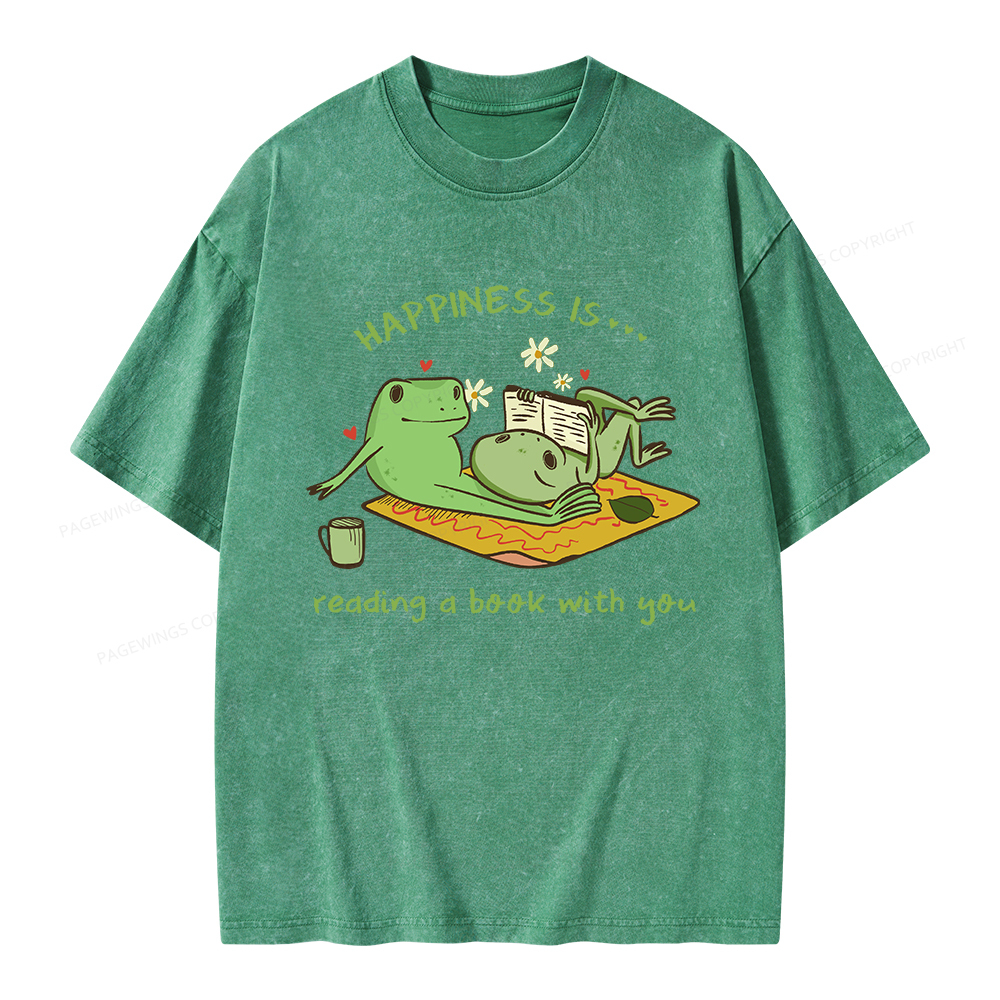 Pagewings Happiness Is Reading A Book With You Unisex Washed T-shirt