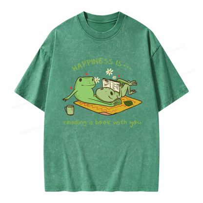 Pagewings Happiness Is Reading A Book With You Unisex Washed T-shirt