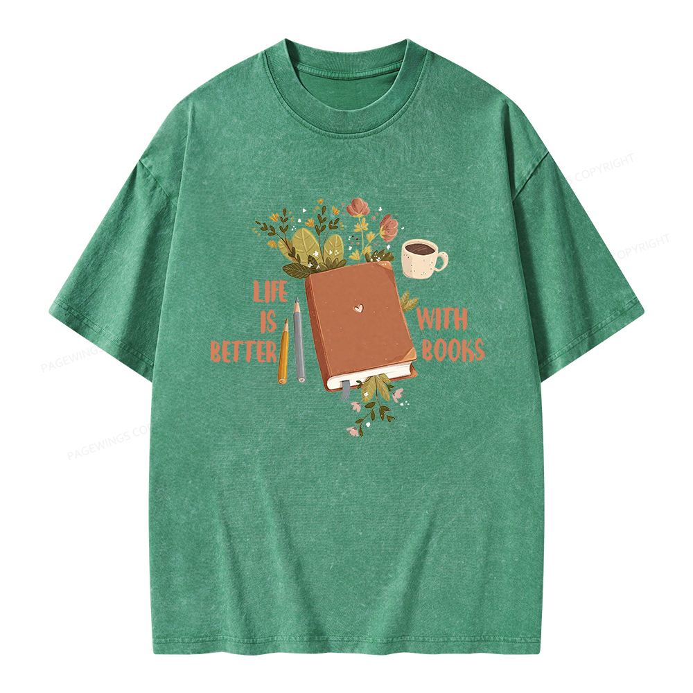 Pagewings Life Is Better With Books Unisex Washed T-shirt