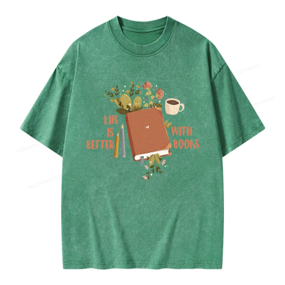 Pagewings Life Is Better With Books Unisex Washed T-shirt
