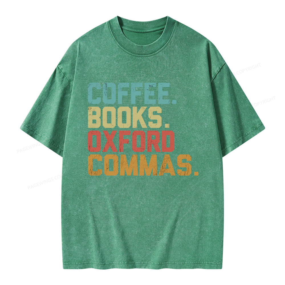 Pagewings Coffee Books Oxford Commas Unisex Washed T-shirt