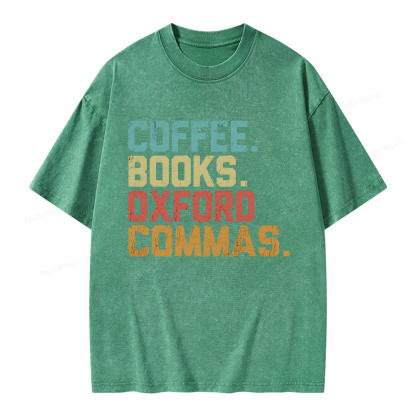 Pagewings Coffee Books Oxford Commas Unisex Washed T-shirt