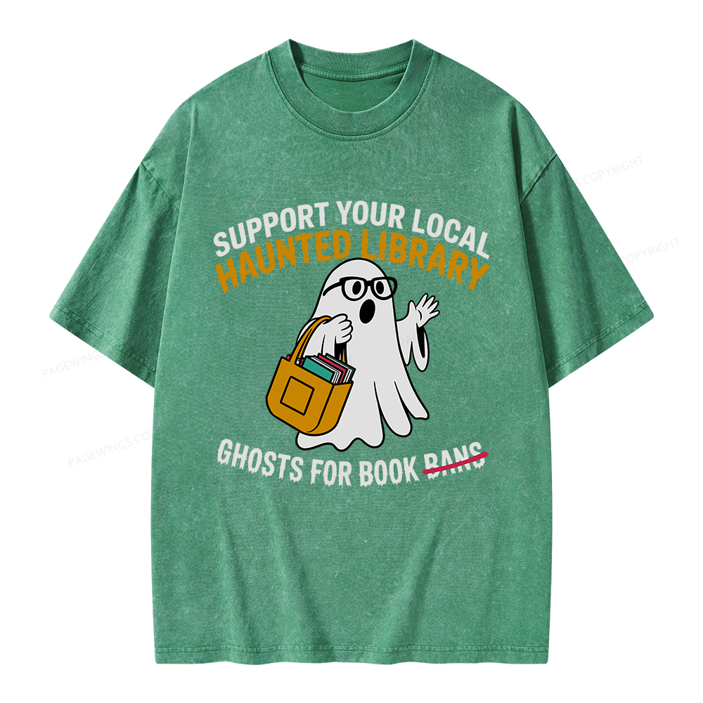 Pagewings Ghosts For Book Bans Unisex Washed T-shirt