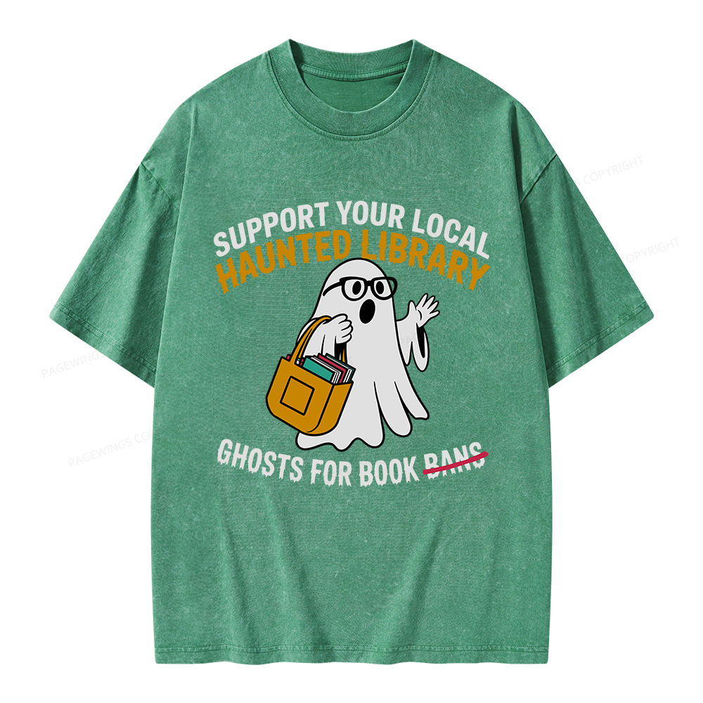 Pagewings Ghosts For Book Bans Unisex Washed T-shirt