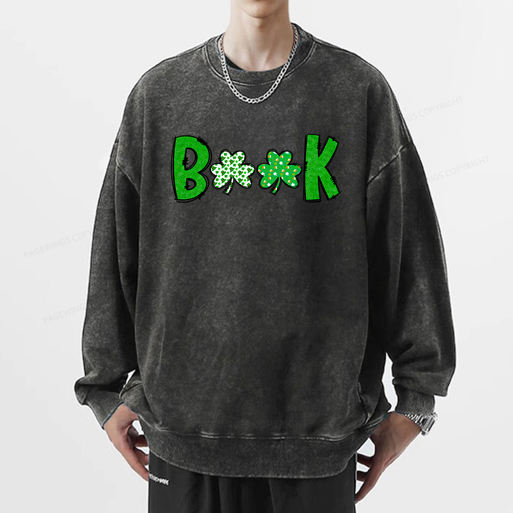 Shamrock Book St Patricks Day Unisex Washed Sweatshirt