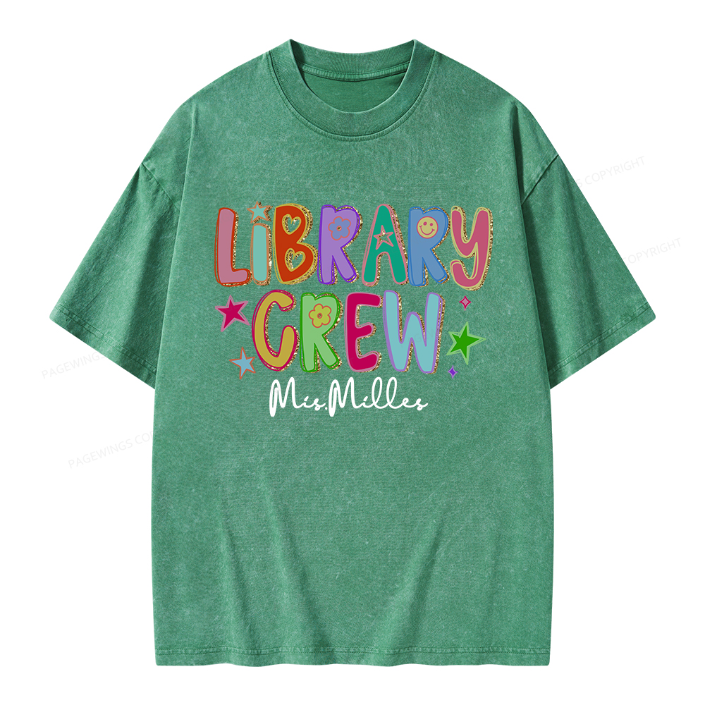 Pagewings Personalized Name Library Crew  Unisex Washed T-shirt