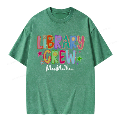 Pagewings Personalized Name Library Crew  Unisex Washed T-shirt
