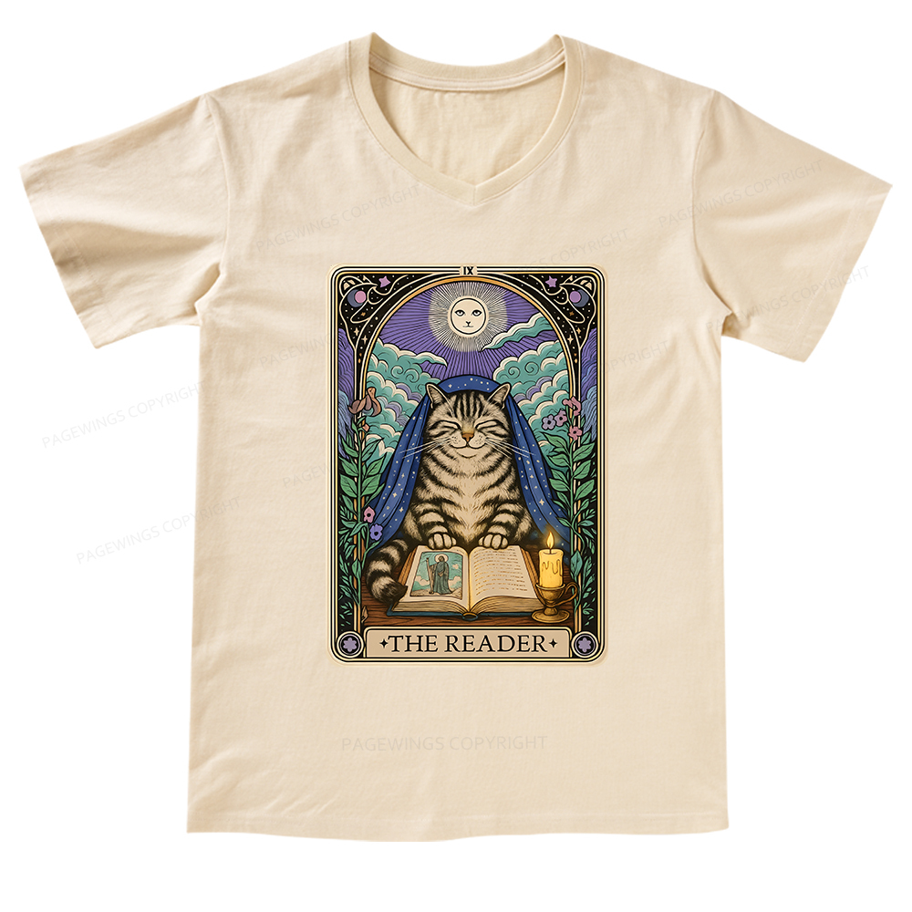 Pagewings The Reader Cat Tarot Cards V-neck T-shirt