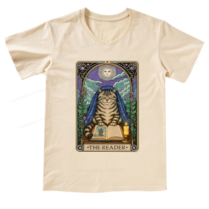 Pagewings The Reader Cat Tarot Cards V-neck T-shirt