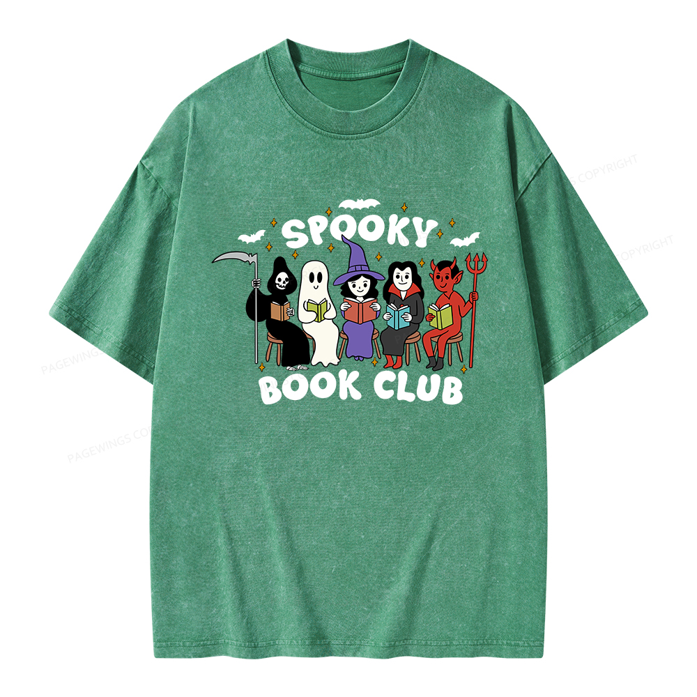 Pagewings Spooky Book Club Halloween Unisex Washed T-shirt