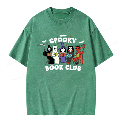 Pagewings Spooky Book Club Halloween Unisex Washed T-shirt