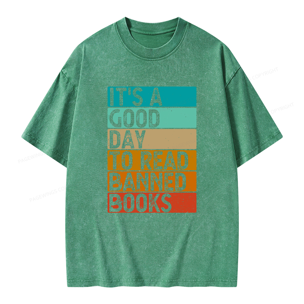 Pagewings It’s A Good Day To Read Banned Books Unisex Washed T-shirt