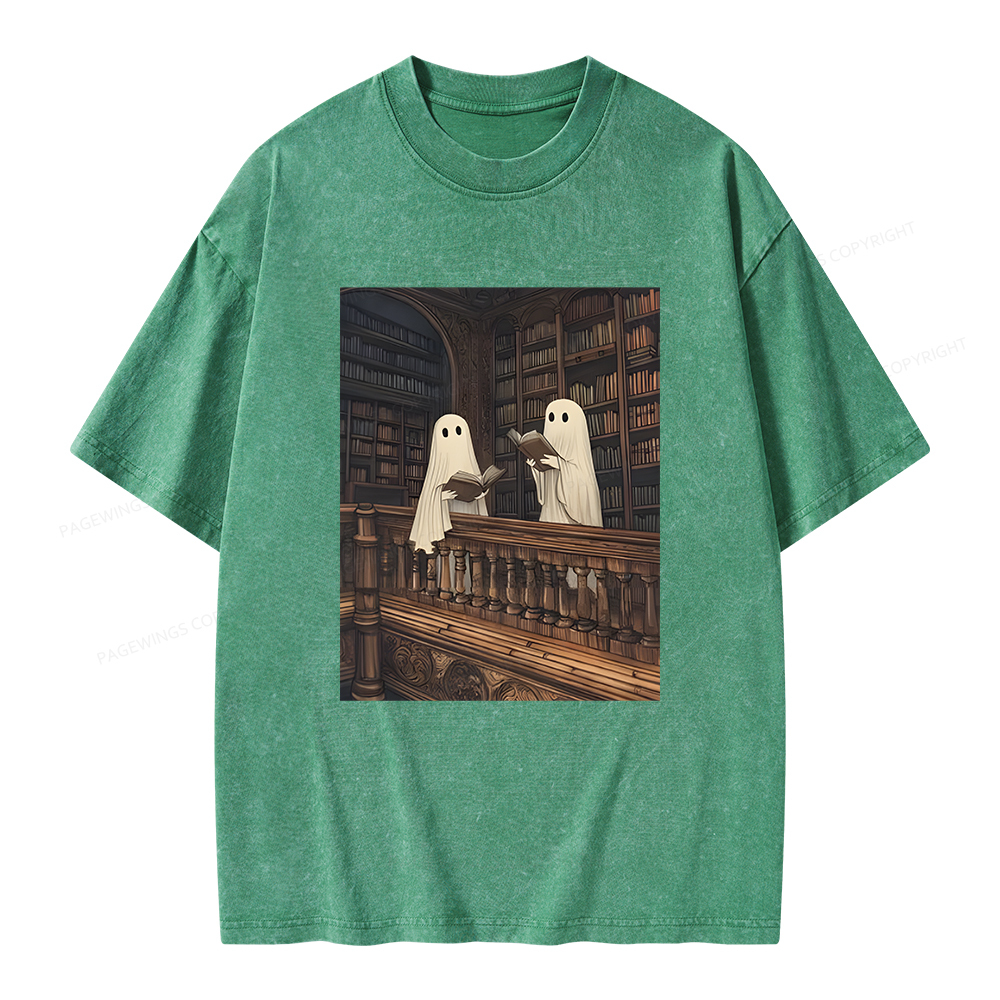 Pagewings Ghost Reading Unisex Washed T-shirt