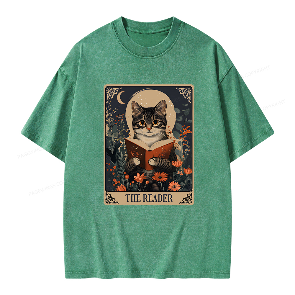 Pagewings The Reader Tarot Card Cat Unisex Washed T-shirt