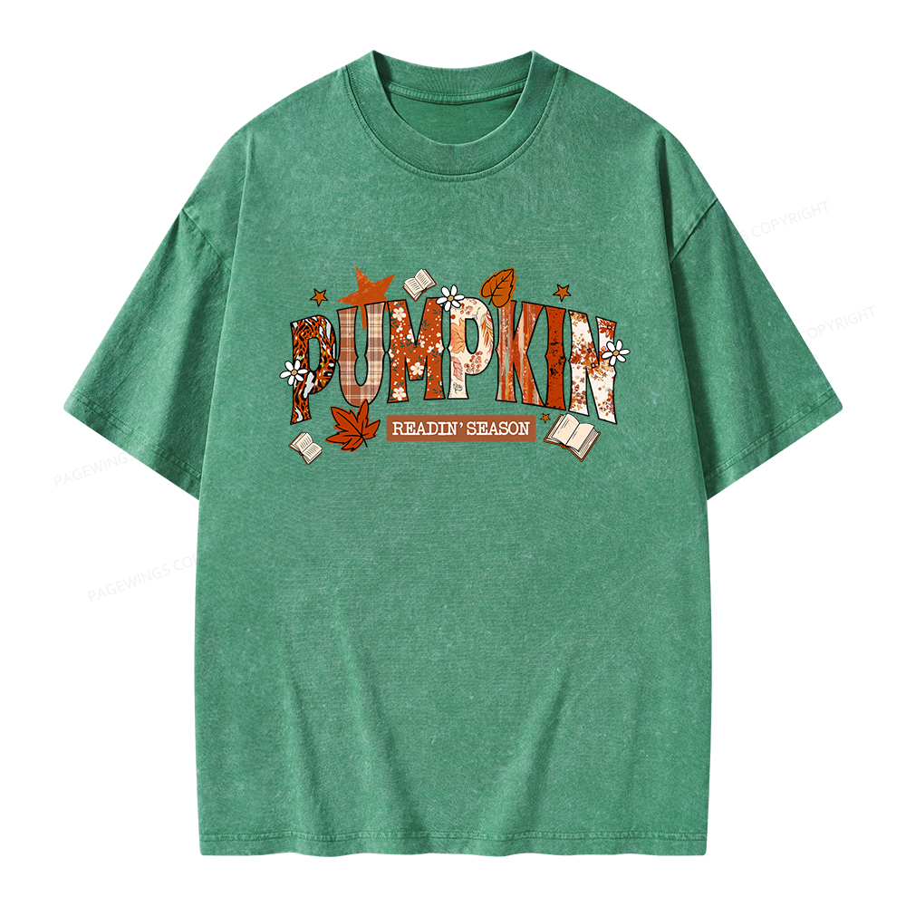 Pagewings Pumpkin Reading Season Unisex Washed T-shirt