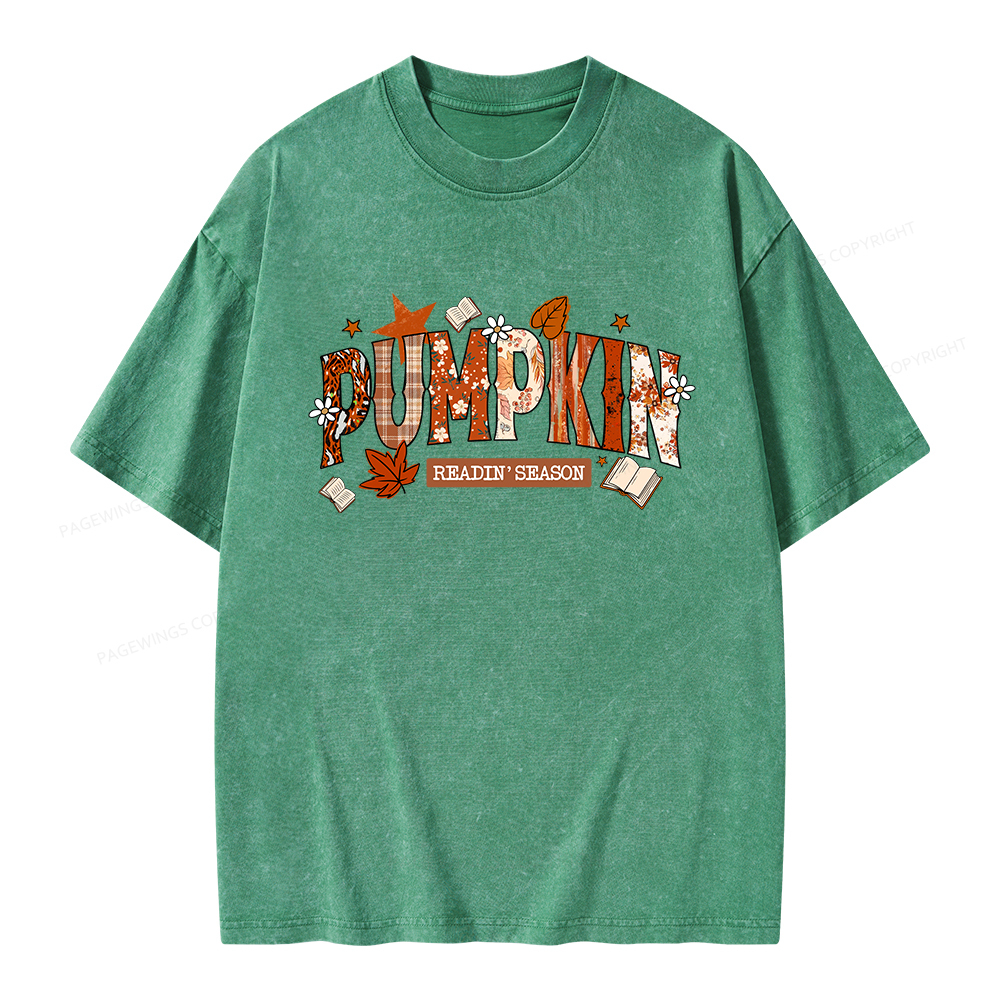 Pagewings Pumpkin Reading Season Unisex Washed T-shirt