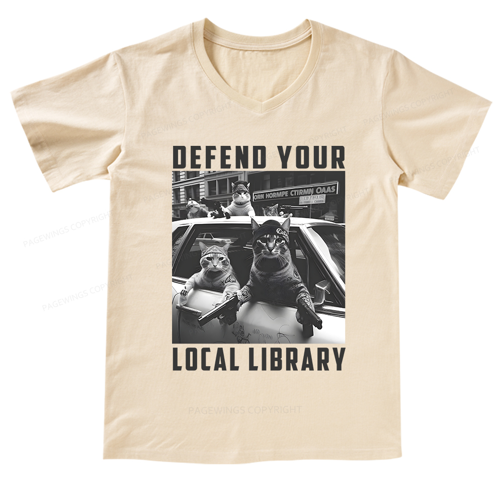 Pagewings Defend Your Local Library V-neck T-shirt