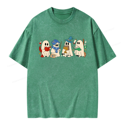 Pagewings Halloween Ghosts Reading Book Unisex Washed T-shirt