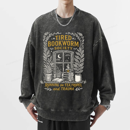 Pagewings Tired Bookworm Society Unisex Washed Sweatshirt