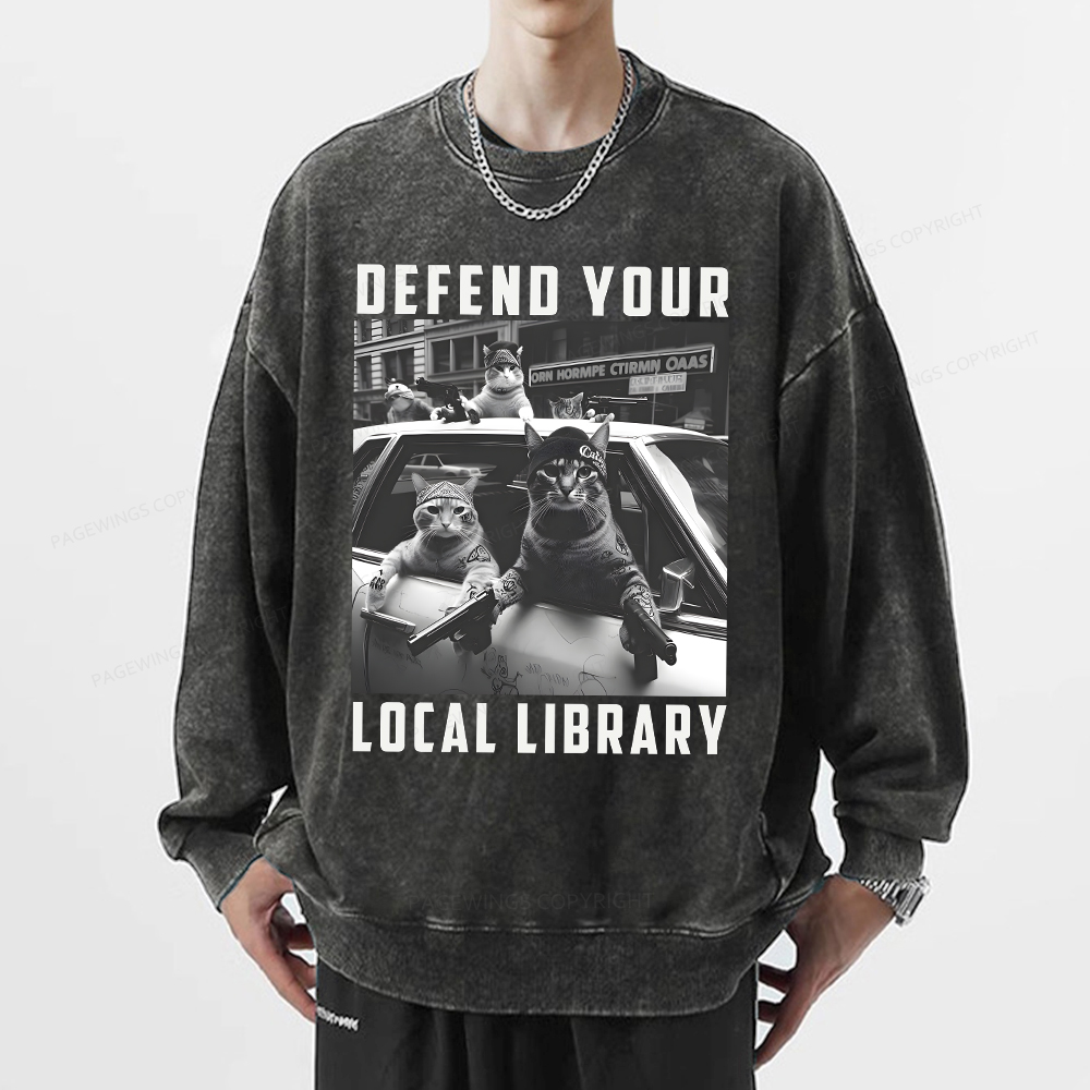 Pagewings Defend Your Local Library Unisex Washed Sweatshirt